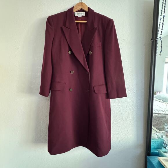 Jones New York Metro Merlot Wine Colored Long Wool Winter Coat Women's Size 12 - Picture 15 of 16